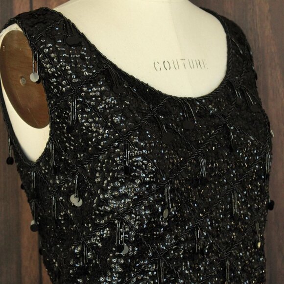 Vintage 1960s Sweater Top, Volup Orbach's Black Wool Beaded and Sequined Vest - Picture 5 of 11
